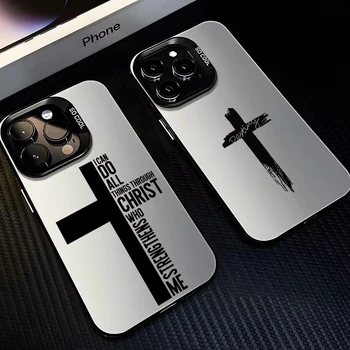 Fashion Black Cross Phone Case for IPhone 16e 16 15 14 13 12 11 Mini Pro Max X XR XSMAX 8 7 Plus Anti Fall Matte Back Cover