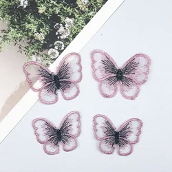 Vibrant Gold Thread Embroidered Butterfly Patches - Set of 10 in 14 Colors for Garment Embellishment (Roseo pink)