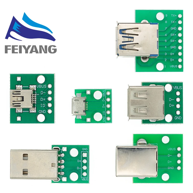 5PCS USB Stecker/MINI MICRO USB zu DIP Adapter buchse 2,54 Stecker B Typ-C USB 2,0 3,0 Weibliche PCB Konverter