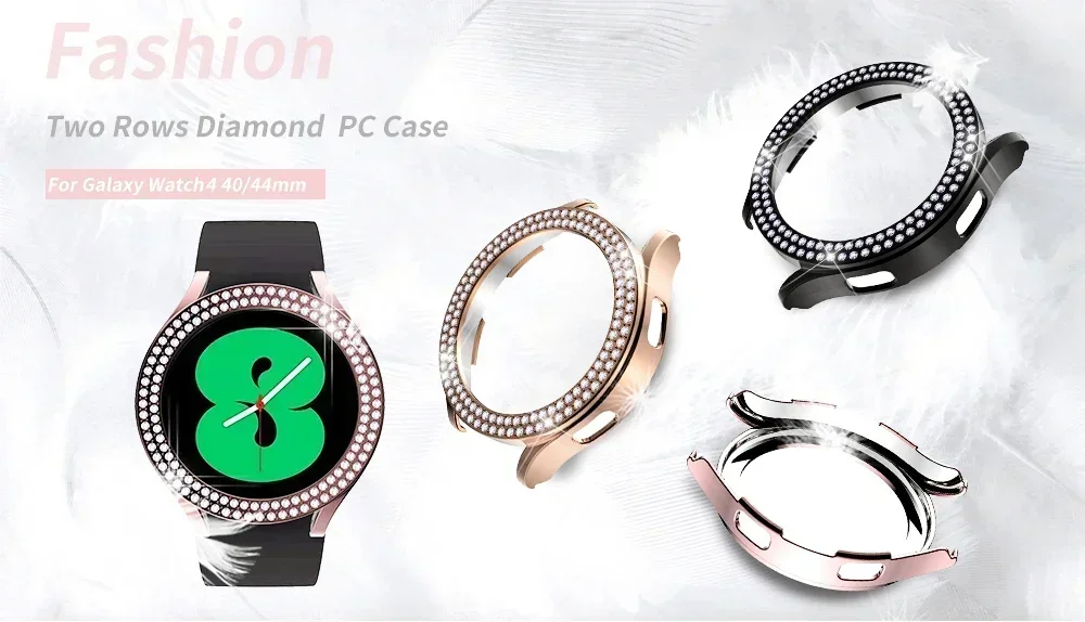Bling Case for Samsung Galaxy Watch 6 4 Case 40mm 44mm Accessories Fashion Two Rows Diamond bumper Galaxy Watch 5 6 40 mm Cover