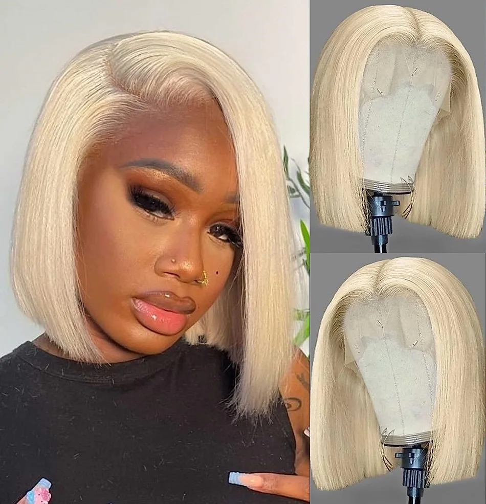 

13X4 Lace Front Wigs 613 Bob Wig Pre Plucked Hairline with Baby Hair Pre Plucked Hairline Bleached Knots Straight Short Bob Wigs