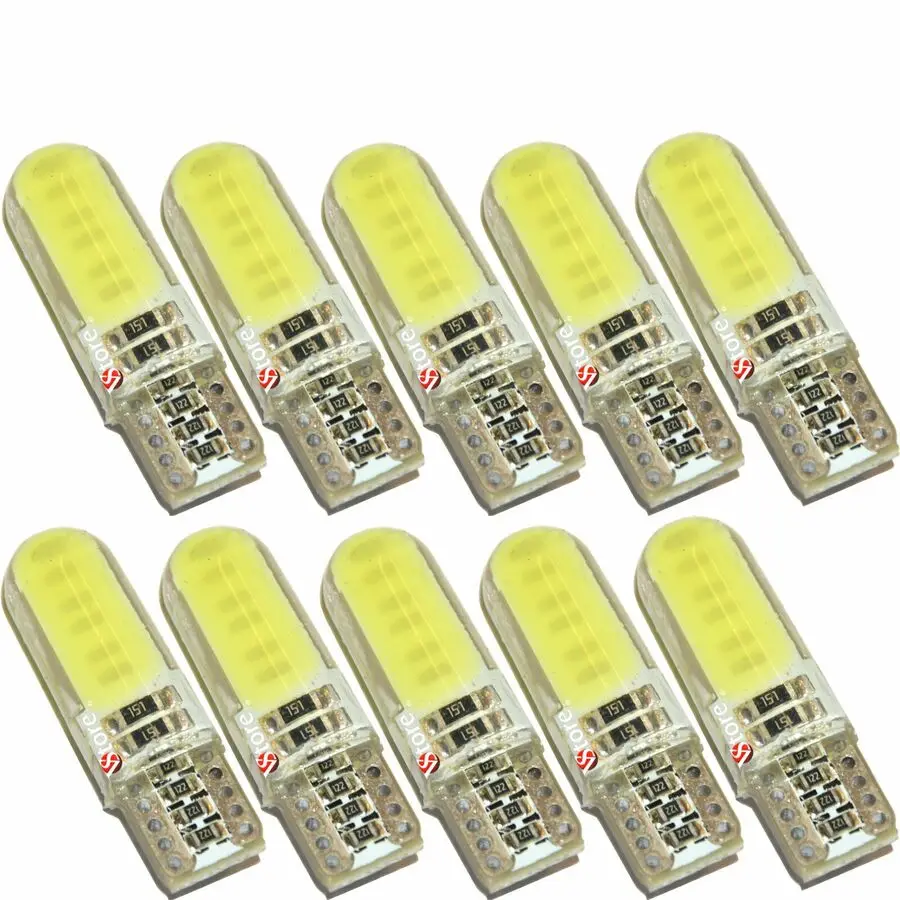 10X Lampade T10 Led Gel Di Silice 12 Chip Cob Canbus Bianco Posizione W5 12V Auto