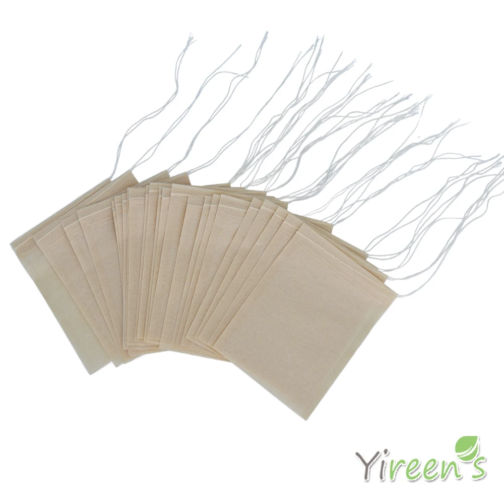 Yireen's 100Pcs 80 X 100mm Biodegradable Unbleached Wood Pulp Filter Paper Tea Bags With Strings Brown Color Coffee Infusers