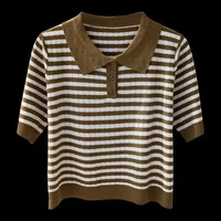 Fashion Women Short Sleeve Striped Knitted Polo Shirts Spring Summer All-match Tees Female Clothing New Pullover Bottoming Tops - Image 5