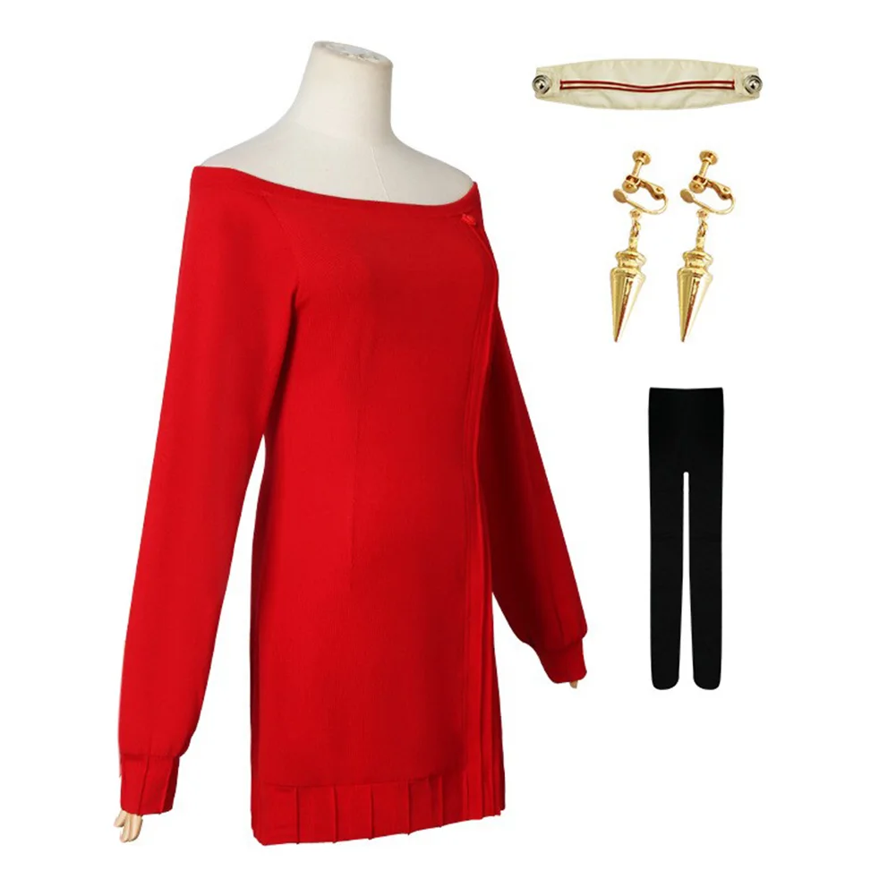 

Anime SPY×FAMILY Yor Forger Cosplay Costume Red Sweater Dress Outfits Halloween Carnival Suit