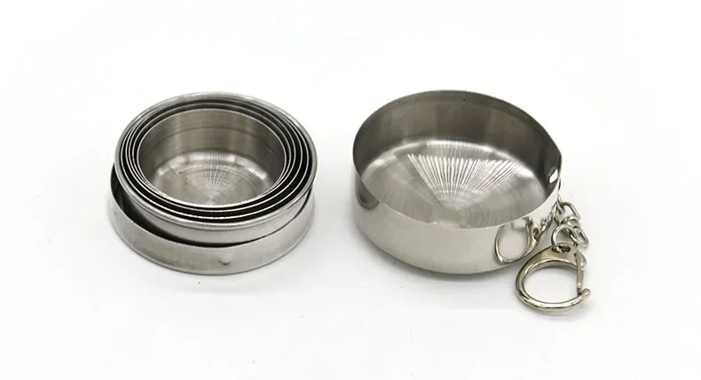 75ml Folding Cup Camping Stainless Steel Cookware Retractable Small Water Cups for Outdoors Portable Foldable with Lid Keychain