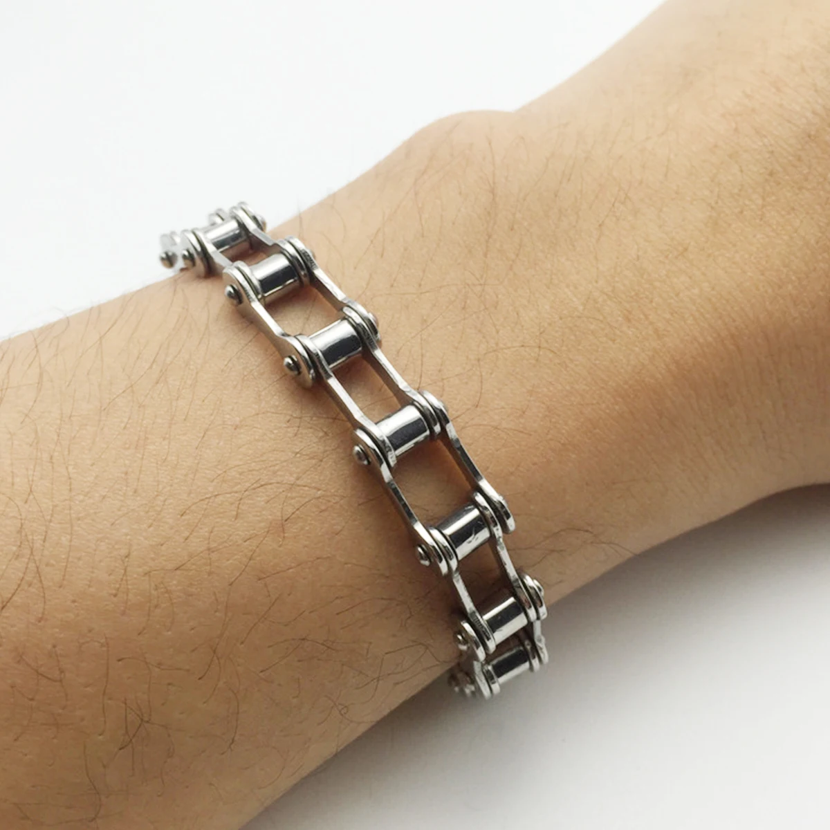 Stainless Steel Motorcycle-Inspired Biker Chain Bracelet – Fashion Punk Jewelry