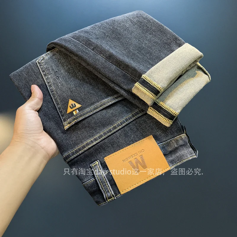 Black Gray Autumn Jeans Men 2024 New Trendy Men's Clothing Fashionable Embroidered Stretch Skinny High-End Casual Pants 5