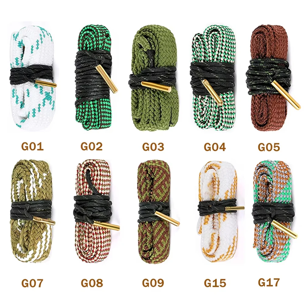 Hunting Gun Bore Cleaner Rope .22 Cal.223 Cal.38 Cal& 5.56mm,7.62mm,12GA Rifle Cleaning Brush Kit Tool Gun Barrel Calibre Rope