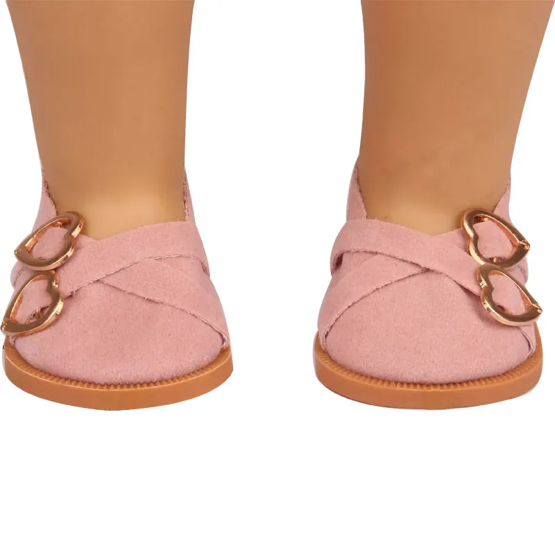 7 cm Leather Doll Shoes For American 18 Inch Doll Double Hearts Villus Shoes Boots For 43 cm Baby New Born&OG,1/3 BJD Girl Doll