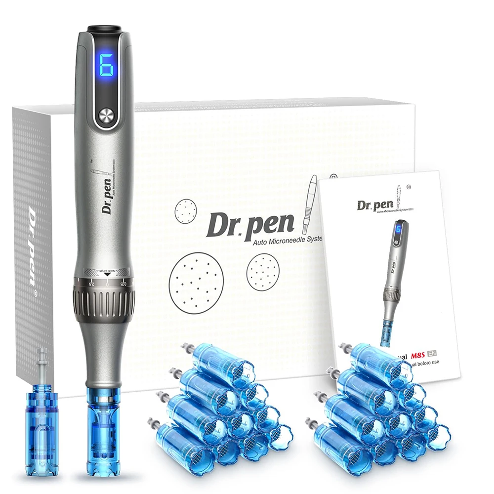 Dr.pen M8S Wireless Professional Derma Microneedling Pen 22 Pcs Replacement Cartridges For Face Body Hair Beard Growth