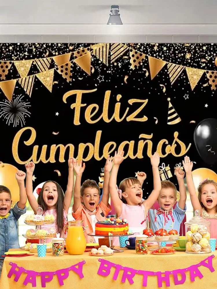 Feliz cumpleaños Spanisches Geburtstagsthema, rosa Gold, Glitzer, Ballon, Party-Dekoration, spanische Babyparty, Erwachsener Feier-Hintergrund – Detail 1