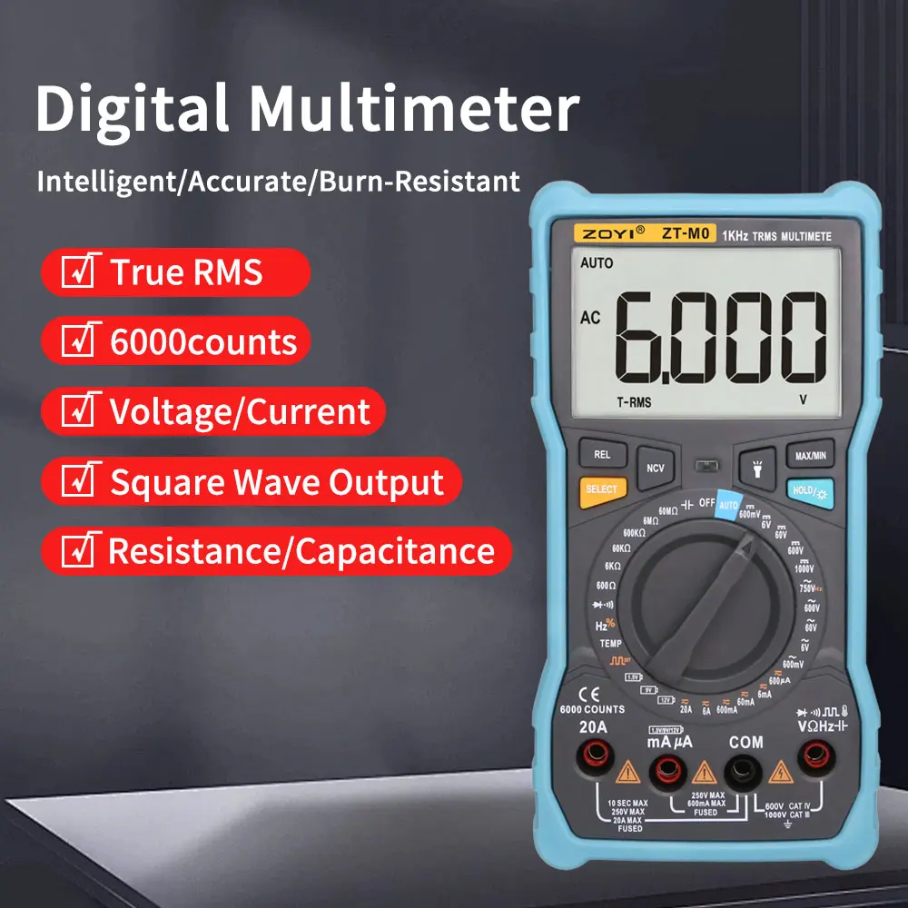 ZOYI Smart Multimeter ZT-M0, auto manual dual mode burn proof high accuracy tool for electricians and car mechanics