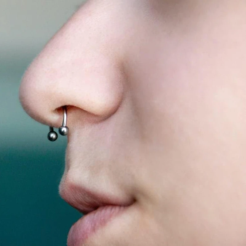 8 teile/satz Kegel Dekor Hufeisen Rund Septum Nasenring Edelstahl Punk Nase Septum Piercing Für Frauen Männer Körper Schmuck – Detail 6
