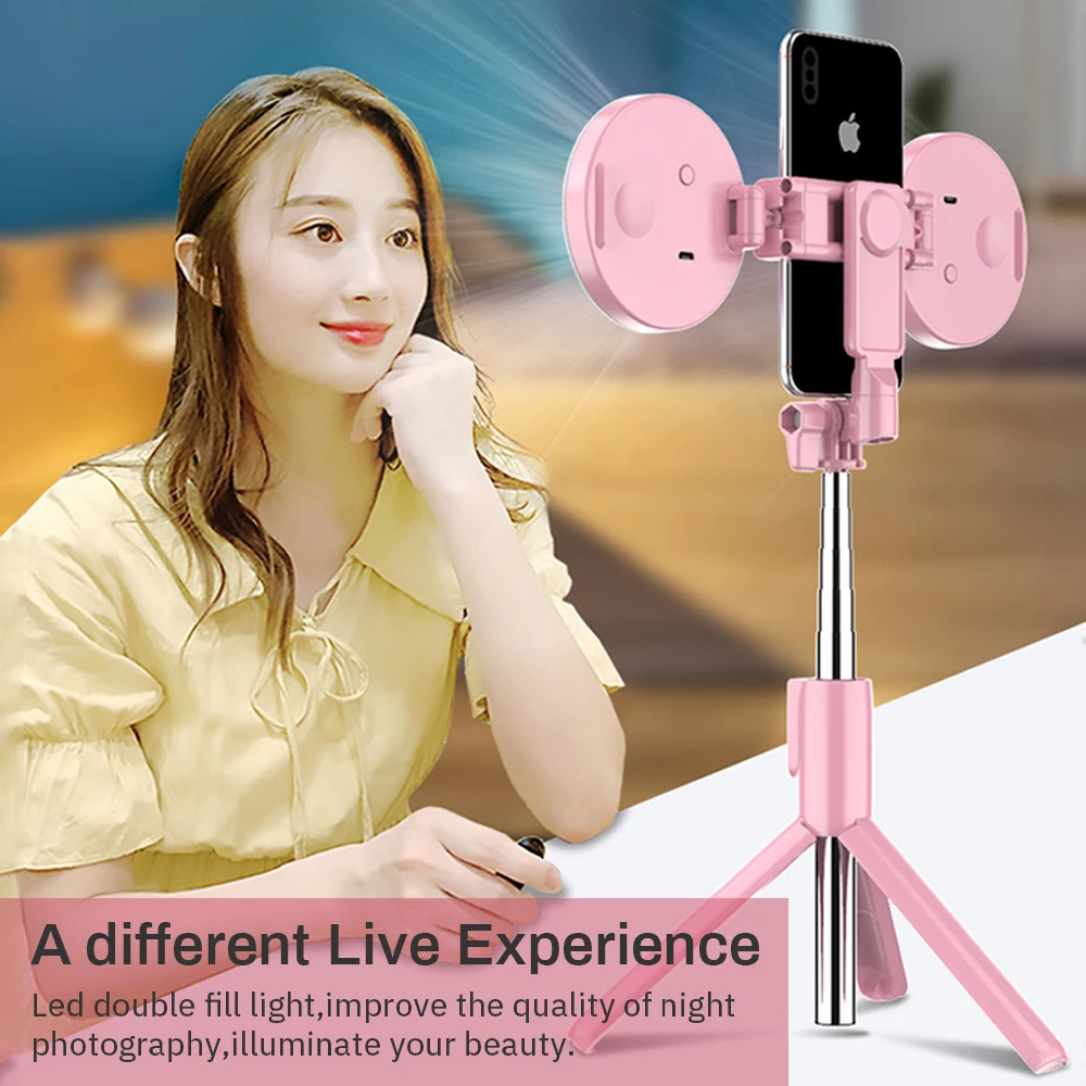 무선 블루투스 호환 셀카봉 LED 링 라이트, 확장형 핸드헬드 모노포드 라이브 삼각대, 아이폰 14, 13, 안드로이드용, 4 인 1