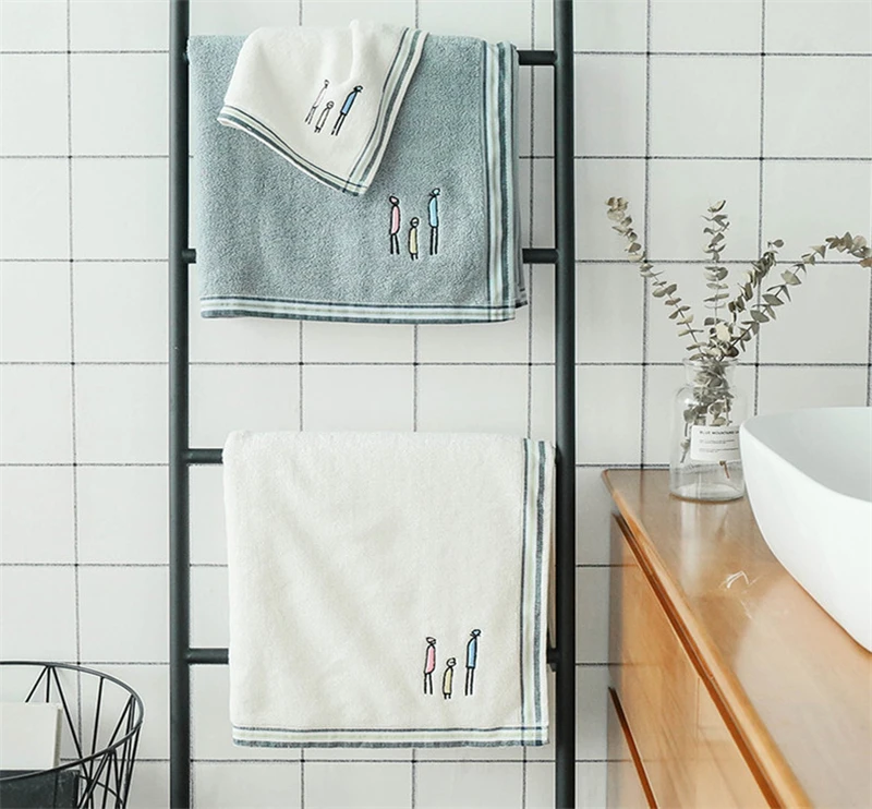 34x75cm 100% Cotton Thicken Absorbent Embroidered Family Wash Face Wipe Home Bathroom Hand Body Towel 5