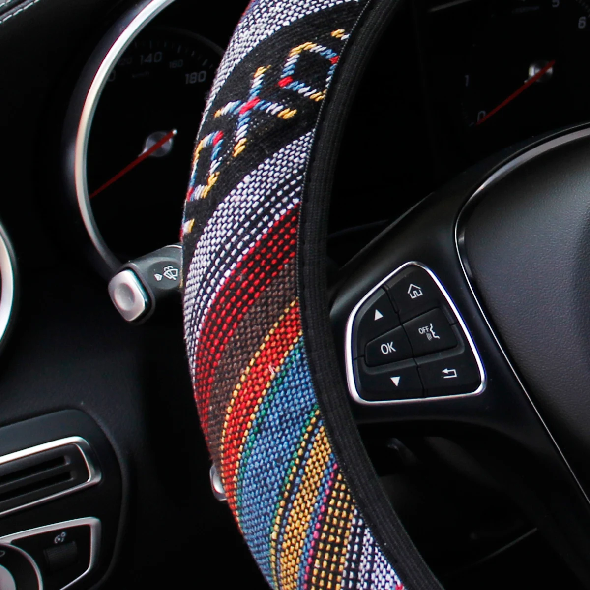 Bohemian-Stil Leinen Atmungsaktiver Rutschfester Auto-Ornament Ohne Innenring Lenkradbezug Passend für 14,5-15 Zoll – Detail 6
