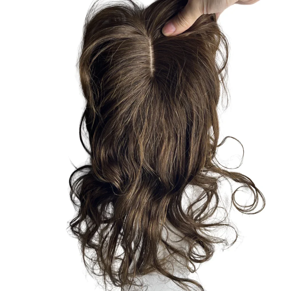 Human Hair Toppers 14inch Natural Curly Human Hair Topper for Women Cover Gray Hair Hairpiece Extension