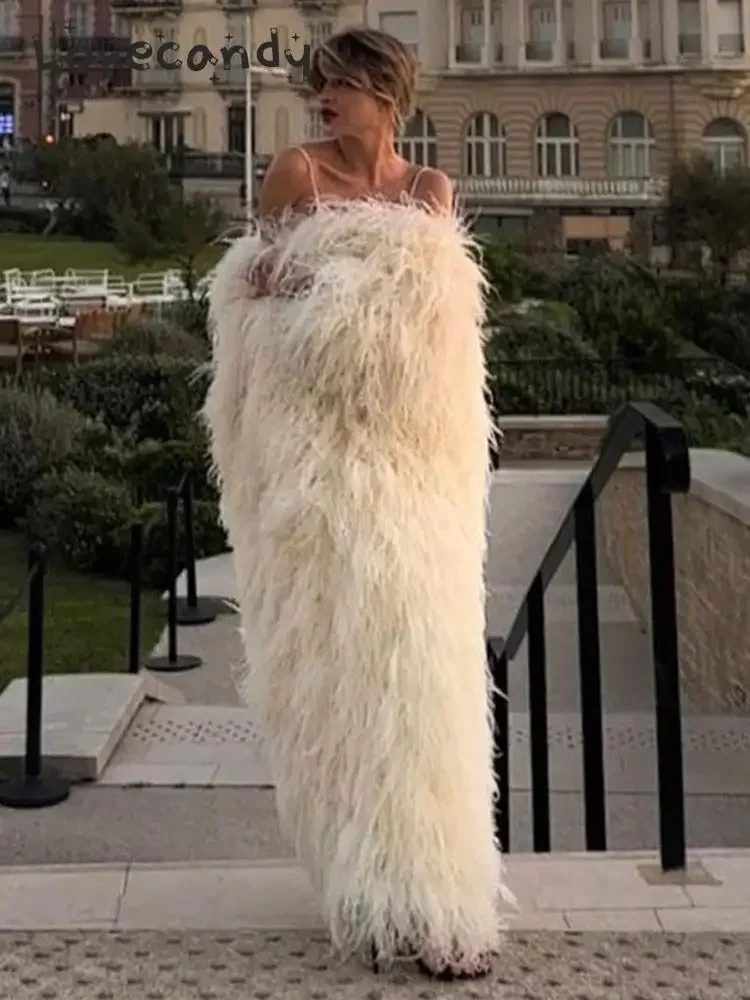 Women Elegant White Fluffy Solid Thicken Warm Long Sleeves Coats Street Faux Fur Long Jacket Winter Chic Oversize Lady Outwear