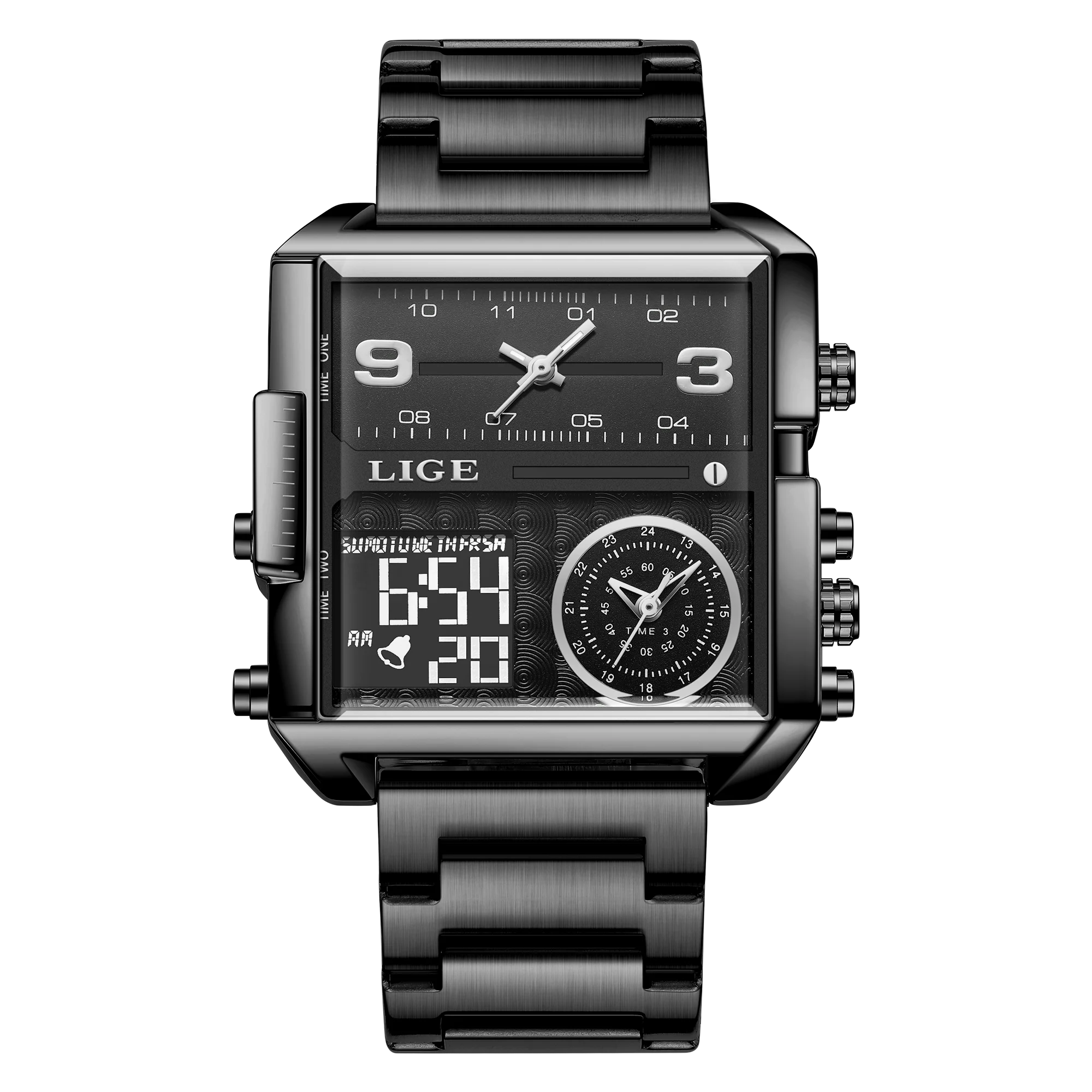 Luxury Gold Steel Sports Square Digital Analog Men's Quartz Watch
