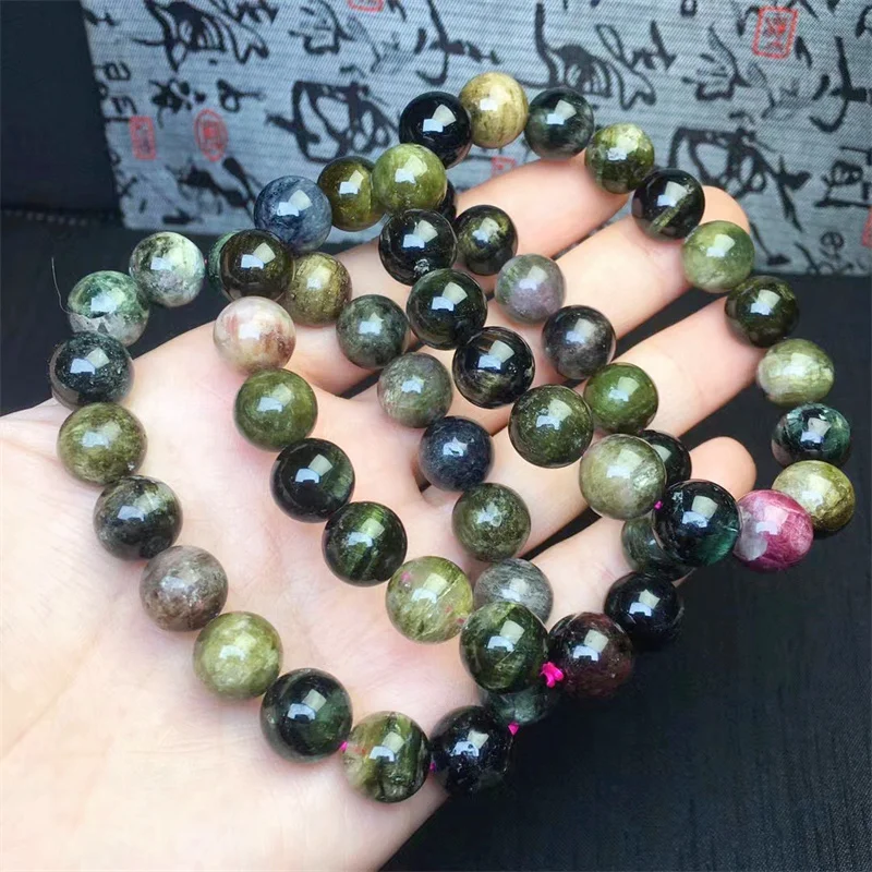 

10mm Natural Tourmaline Bracelet Women Original Reiki Healing Round Stone Strand Bangles Friend Gift 1PCS