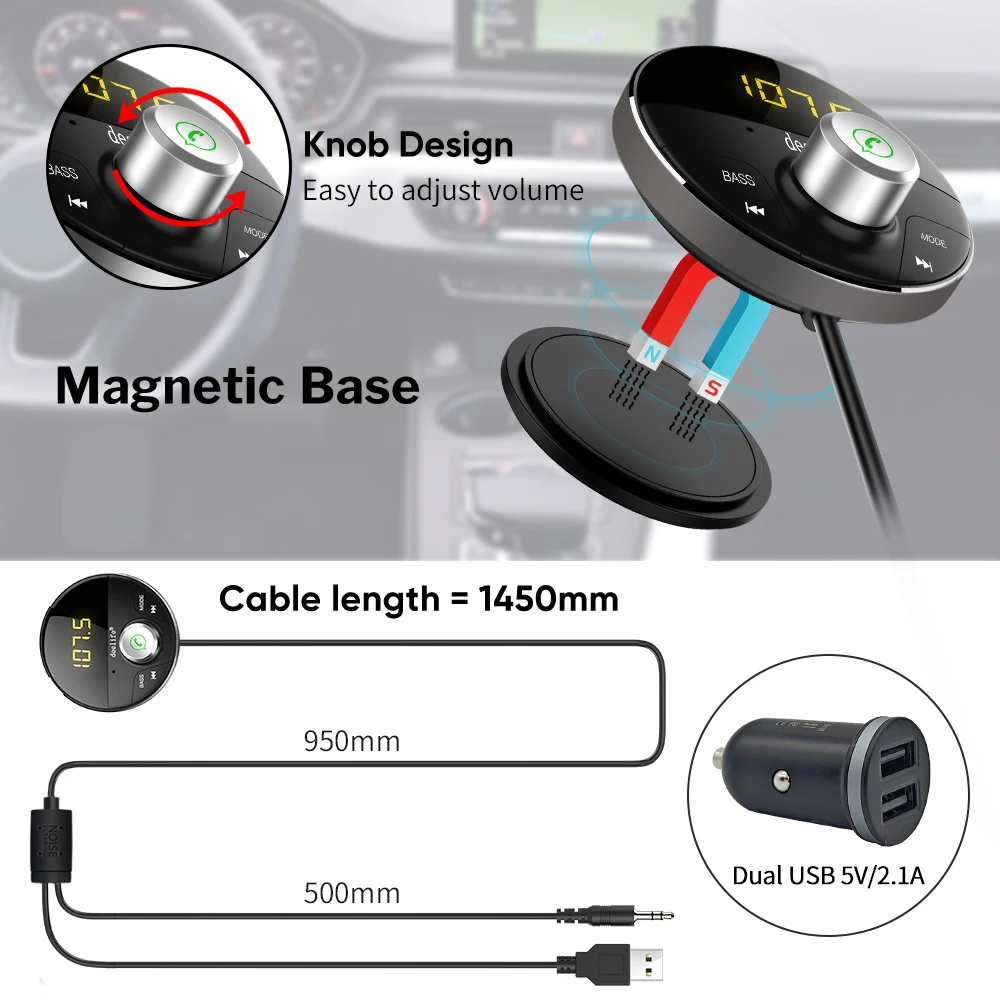 Bluetooth fm transmitter AUX Car Adapter FM Transmitter Modulator Handsfree Kit Auto Music BT 5.0 Receiver Carkit