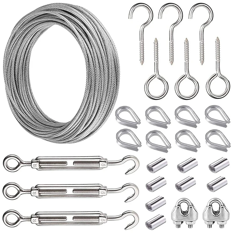 New 15M Garden Wire For Climbing Plants,Wire Fence Wire Rope Clips Turnbuckle Wire Tensioner For