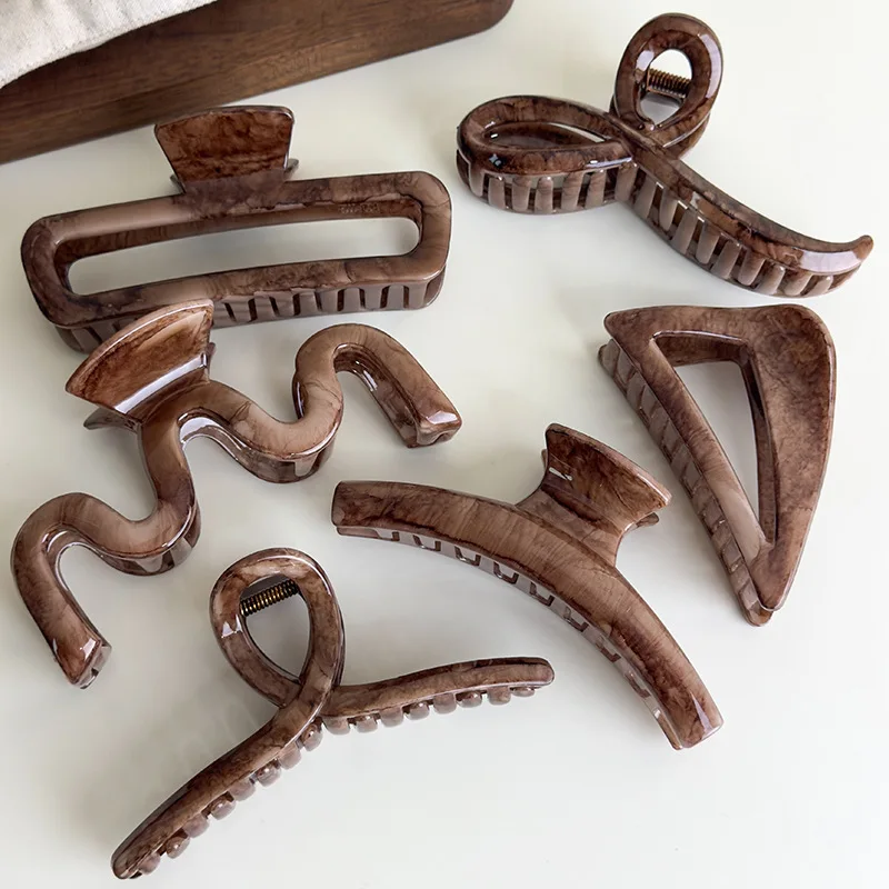 الرجعية براون رخامي مخلب شعر كبير الهندسة المشابك النسائية مزاجه دبابيس الشعر القرش مقاطع الإناث موضة إكسسوارات الشعر