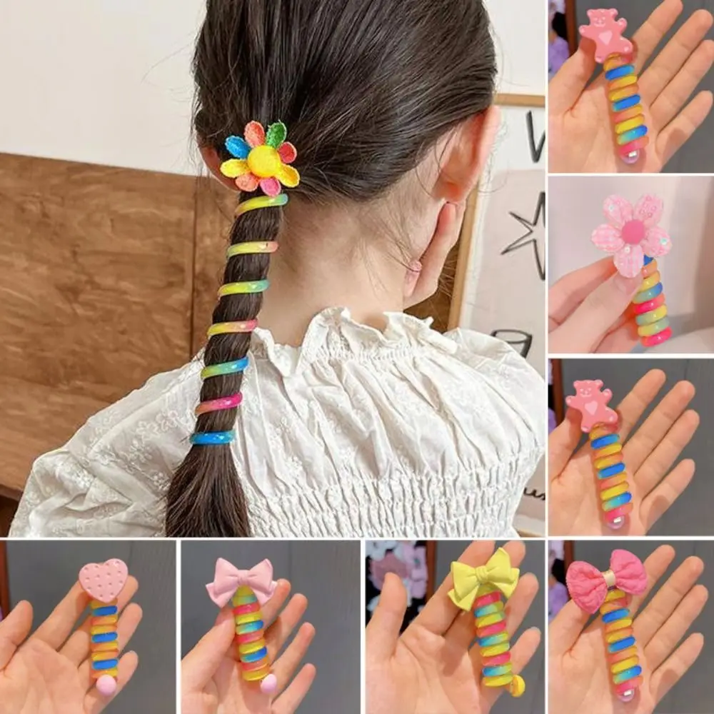 

Girls Telephone Wire Hair Bands Rubber Hair Ties Elastic Band Hairstyle Tool Bowknot Ponytail Hair Rope Phone Cord Spiral Coil