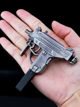  PUBG Model  Mini Gun Alloy UZI Submachine Gun Pistol Shape Keychain Mini Metal Portable Gun Model Shell Ejection Free Assembly 