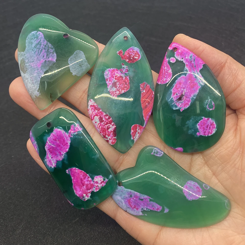 5pcs/pack Natural Stone Beads Water Drop-shaped Green Pattern Suitable for DIY Making Necklace Earrings Jewelry Accessories