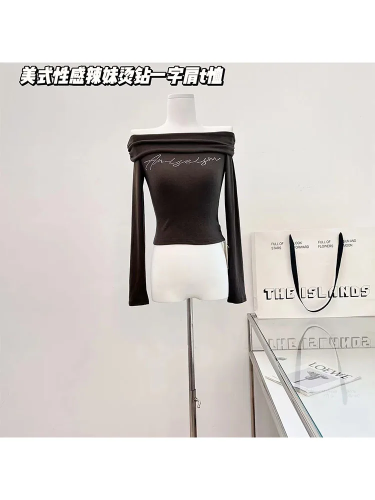 

Женская футболка с воротником-лодочкой, футболки с длинным рукавом, облегающий короткий топ Gyaru Coquette, темная академия, уличная готическая одежда Y2k