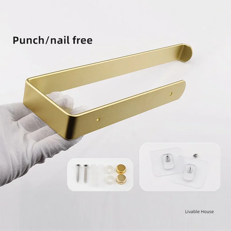 Towel Holder Bathroom Rack Bar Golden Kitchen Roll Paper Hand Towel Hanger Self Hanger Self Storage Shelf Punching