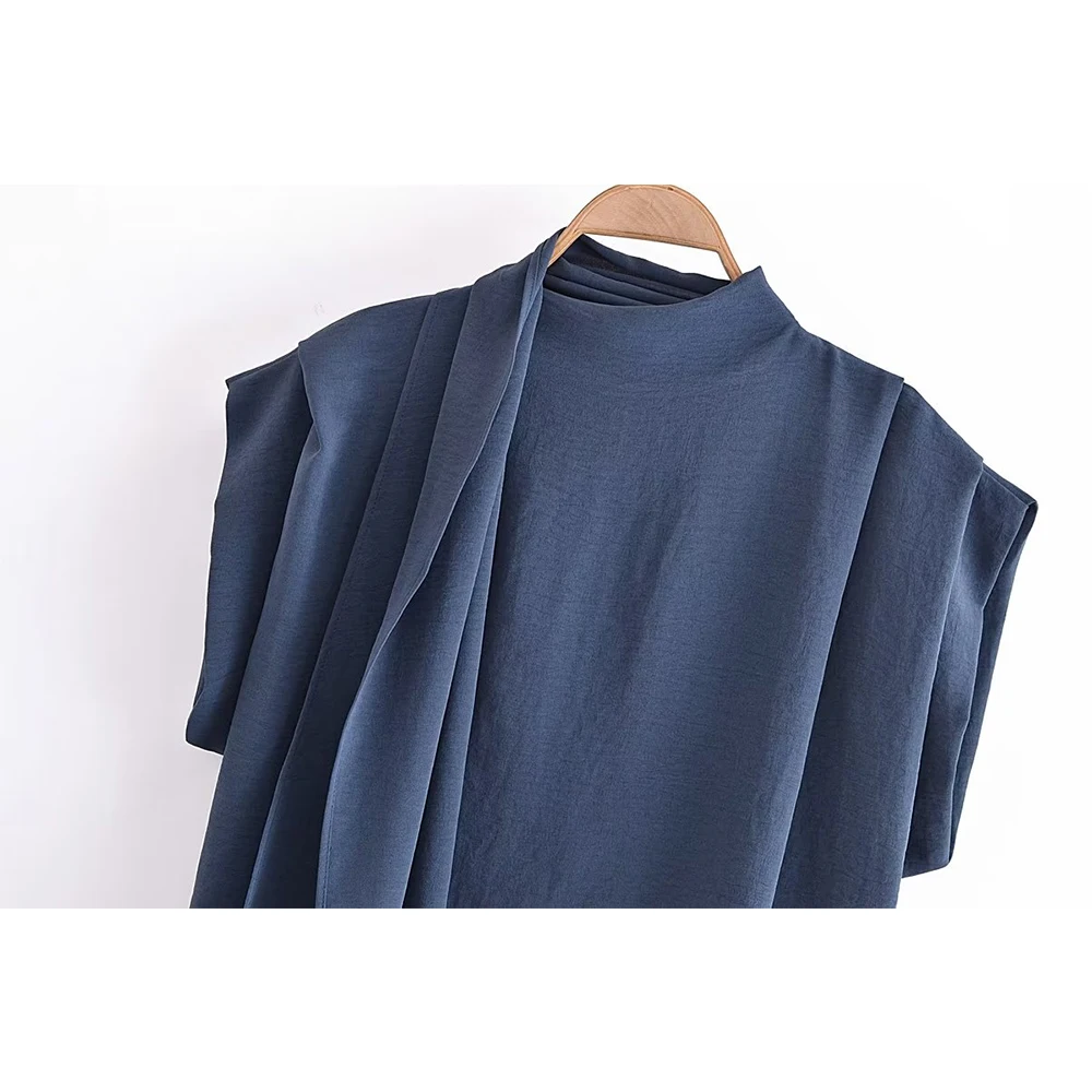 TRAFZA 2024 Summer Vintage Woman Solid Suits Slim Scarf Collar Sleeveless Short Tops+ Zipper A-LINE Long Skirt Women Sexy Suits