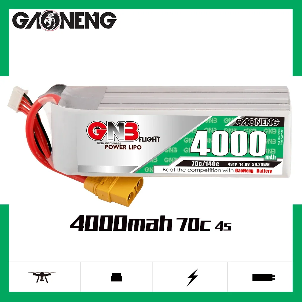 

Gaoneng GNB 4000mAh 4S1P 14.8V 70C/140C Light Weight Lipo Battery XT90S EC5 Plug For RC Car Boat FPV Drone Helicopter Airplane