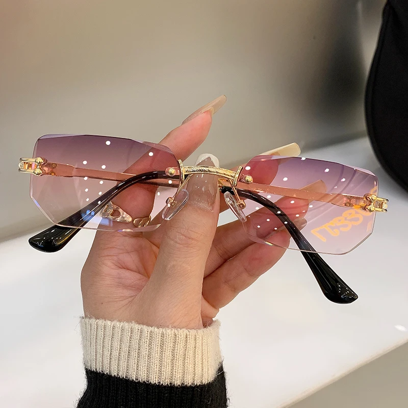

New Hot Fashion Polygon Rimless Sunglasses Men Women Trendy Eyewear High Quality Colorful Popular Shades