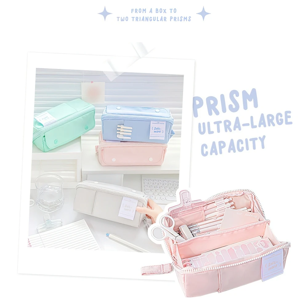 Prism Pencil Case Pen Bag Sweet Color Large Capacity Soft More Pocket Storage Pouch for Stationery School F7446