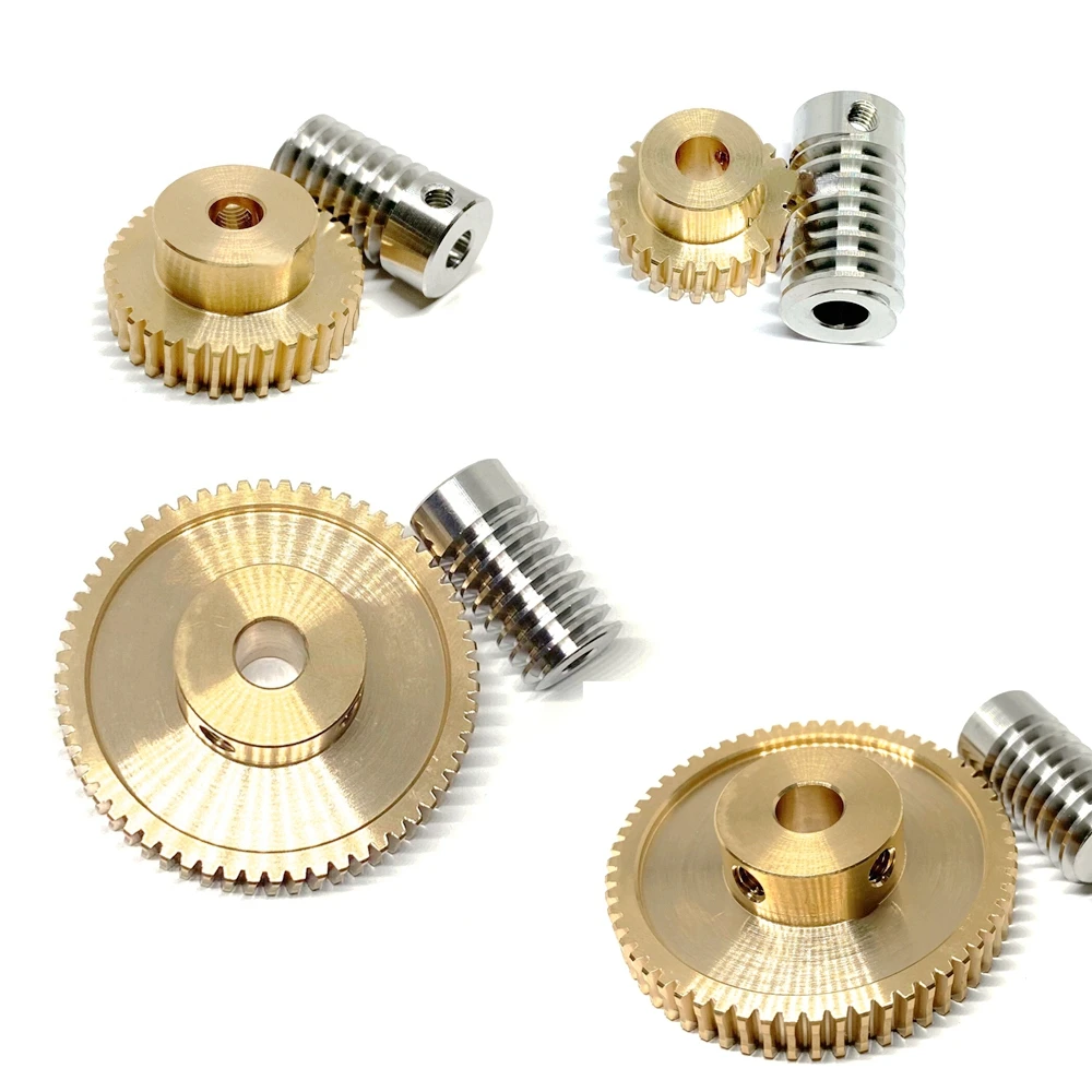 Description Picture 2 of item0.8M Precision Turbine Worm Gear Set 1:20/30/40/50/60 Teeth Stainless Steel Worm Copper Gear Accessories