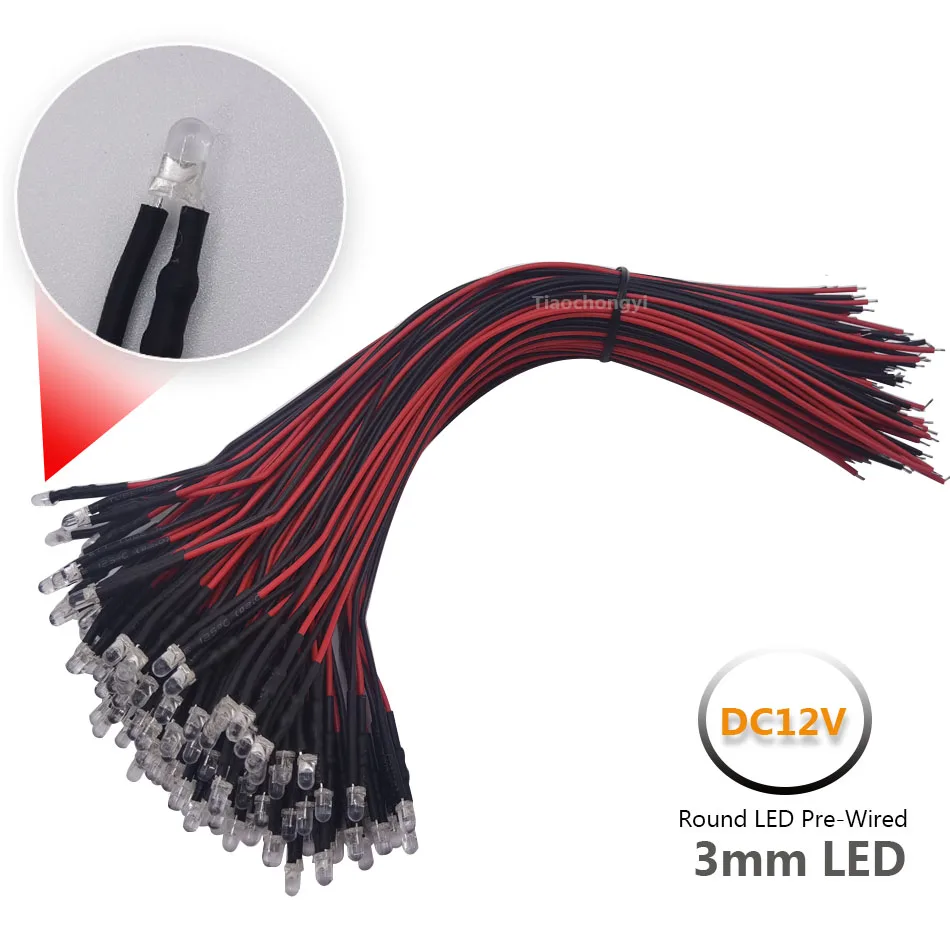 Hilitand 50 pz Pre Wired DC 9-12V 3 5 10mm Water Clear LED Diodi Bianco Rosso Blu Verde Luce LED Diodi a emissione(3mm blu