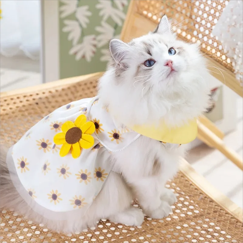 Pet Clothes Cat Puppy Princess Dress Striped Plaid Bow Cats Summer Kitten Dog Sphynx