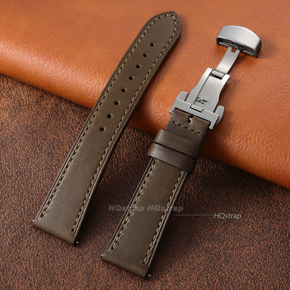 Elegant Genuine Leather Watch Strap with Butterfly Buckle – Quick Release Universal Wristband