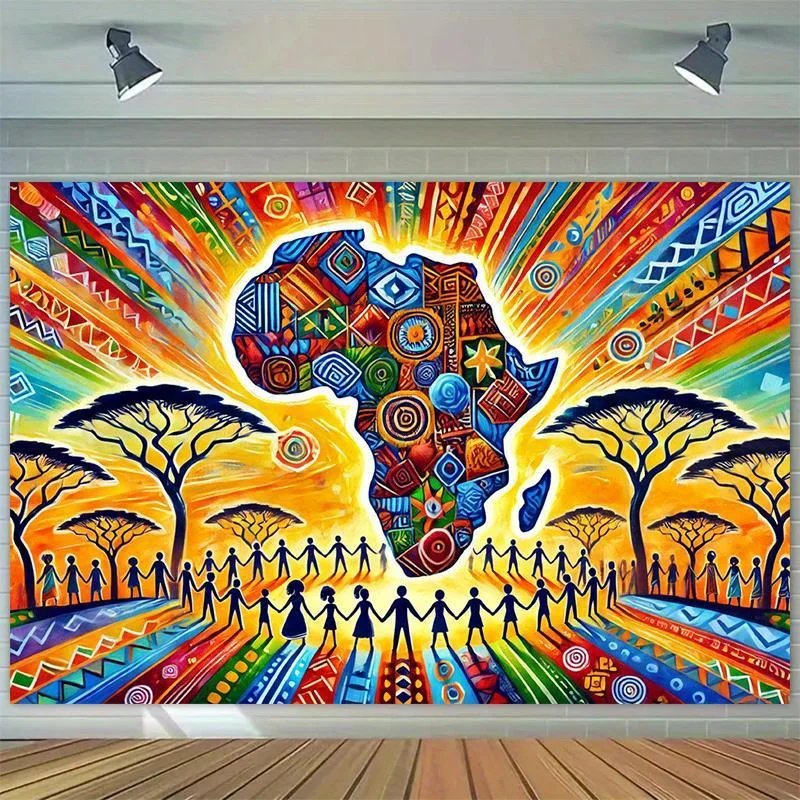 Hintergrundtuch für afrikanische Kulturunion-Fotografie – lebendiges afrikanisches Design mit Karte und Stammesmuster – Detail 6
