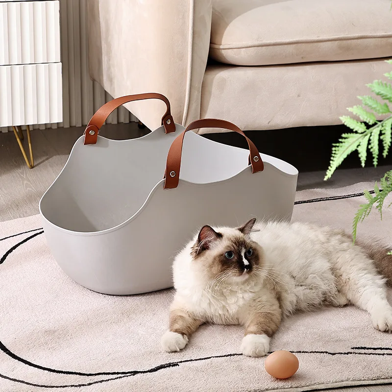Compact style large-sized open-air portable cat litter box