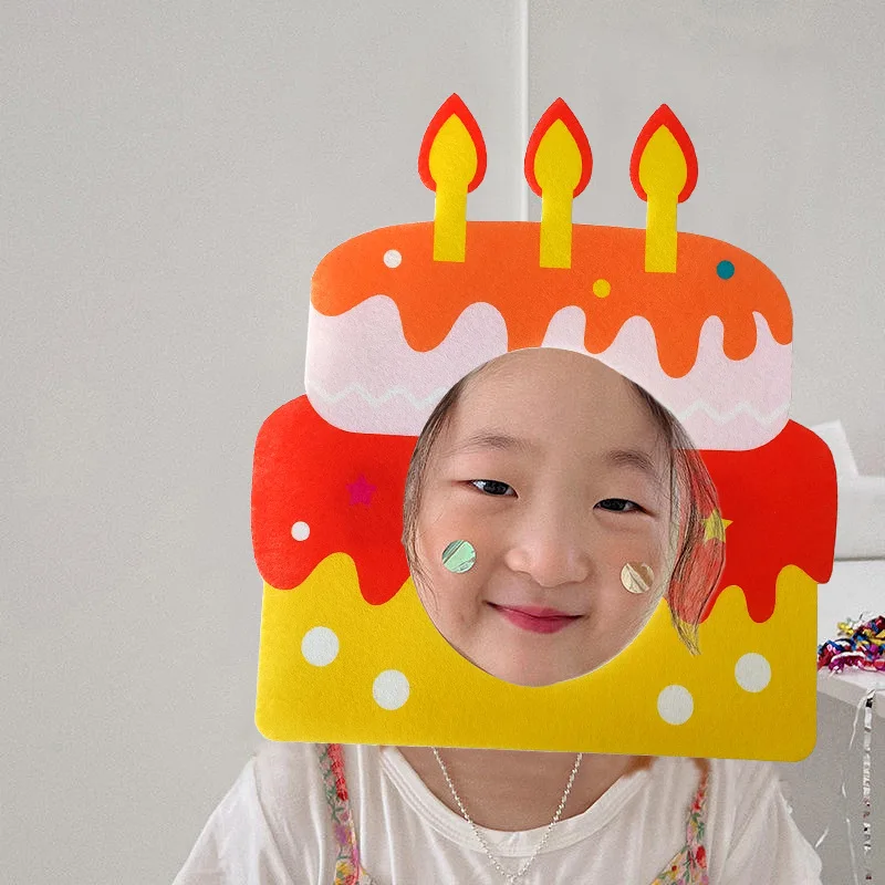 Funny Photo Props Non-Woven Cake Hat Decoration Mask Happy Kids 1st Birthday Party Cake Hat Gift Cake Style Headgear Hat