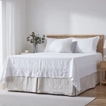 Simple&Opulence Premium 100% Linen Bed Skirt Basic Style 18 inch Tailored Drop Dust Proof Easy Fit Breathable Bedspreads Bed 1
