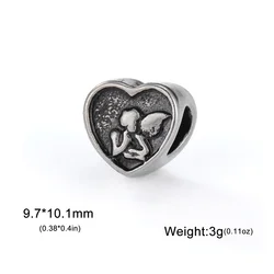 Set of 5 Vintage - Style Stainless Steel Charms (Heart charm)