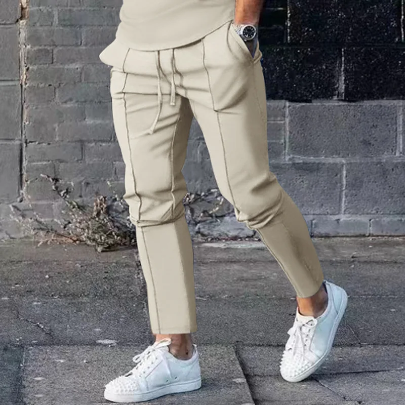 Men's Casual Pants Street Ruffled Solid Color Comfortable Versatile Travel Breathable Loose Fitness Jogging Casual sports pants