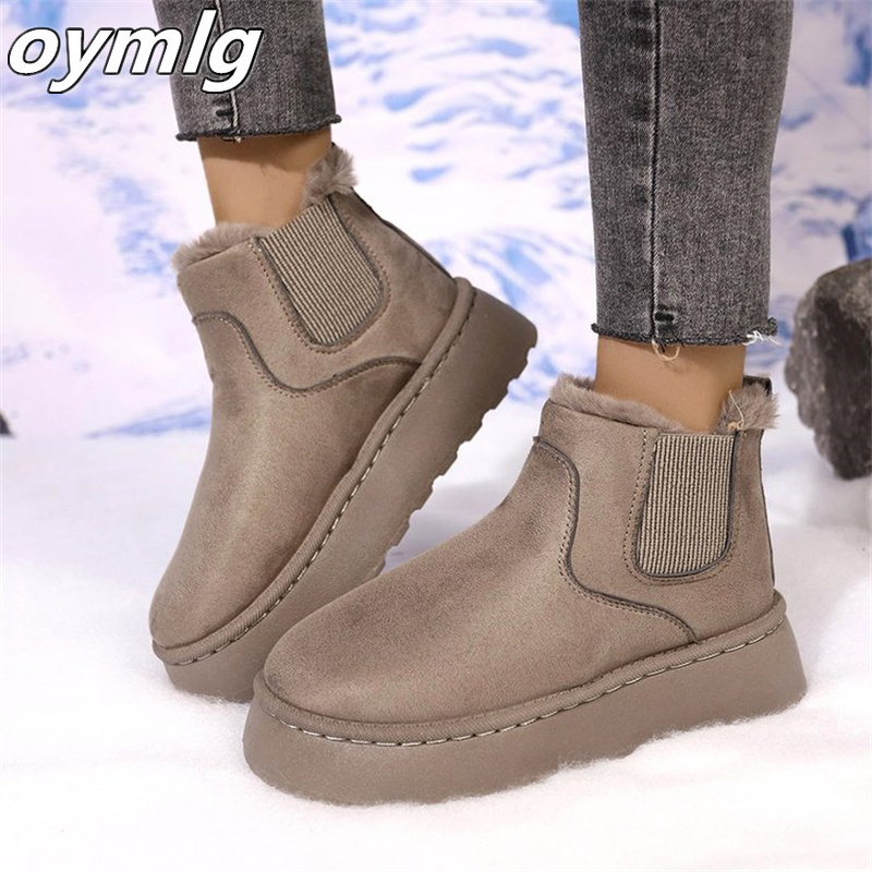 Snow boots for women, internet famous, thick soled, winter new versatile, with plush cotton boots and elastic cuffs