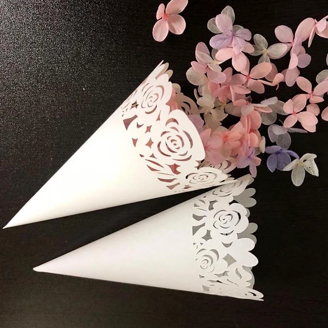 50/100pcs Wedding Cones for Petals Confetti White Laser Hollow Paper Cones  for Dry Flowers Wedding Party Favors Confetti Toss - AliExpress