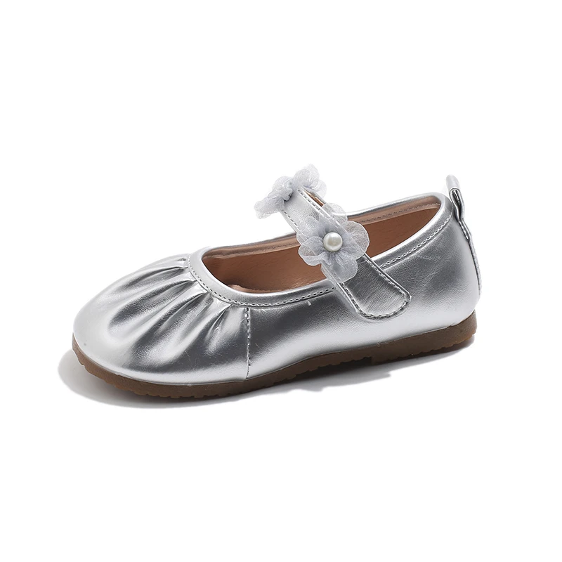 Spring Autumn Little Girls Leather Shoes Princess Fashion Kids Causal Shoes Pleated Lace Children Wedding Party Flat